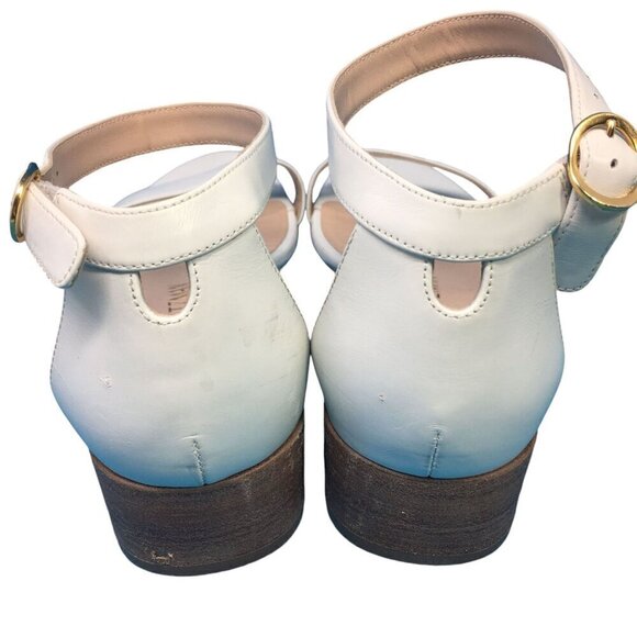 Stuart Weitzman Nudist June White Leather Block Heel Sandals Women's Size 8B - Picture 3 of 16